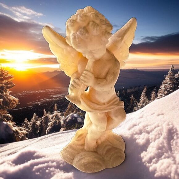 Cherub Angel Figure Playing Flute Darmil Composite Acrylic Patina Baroque Rococo - Picture 1 of 15